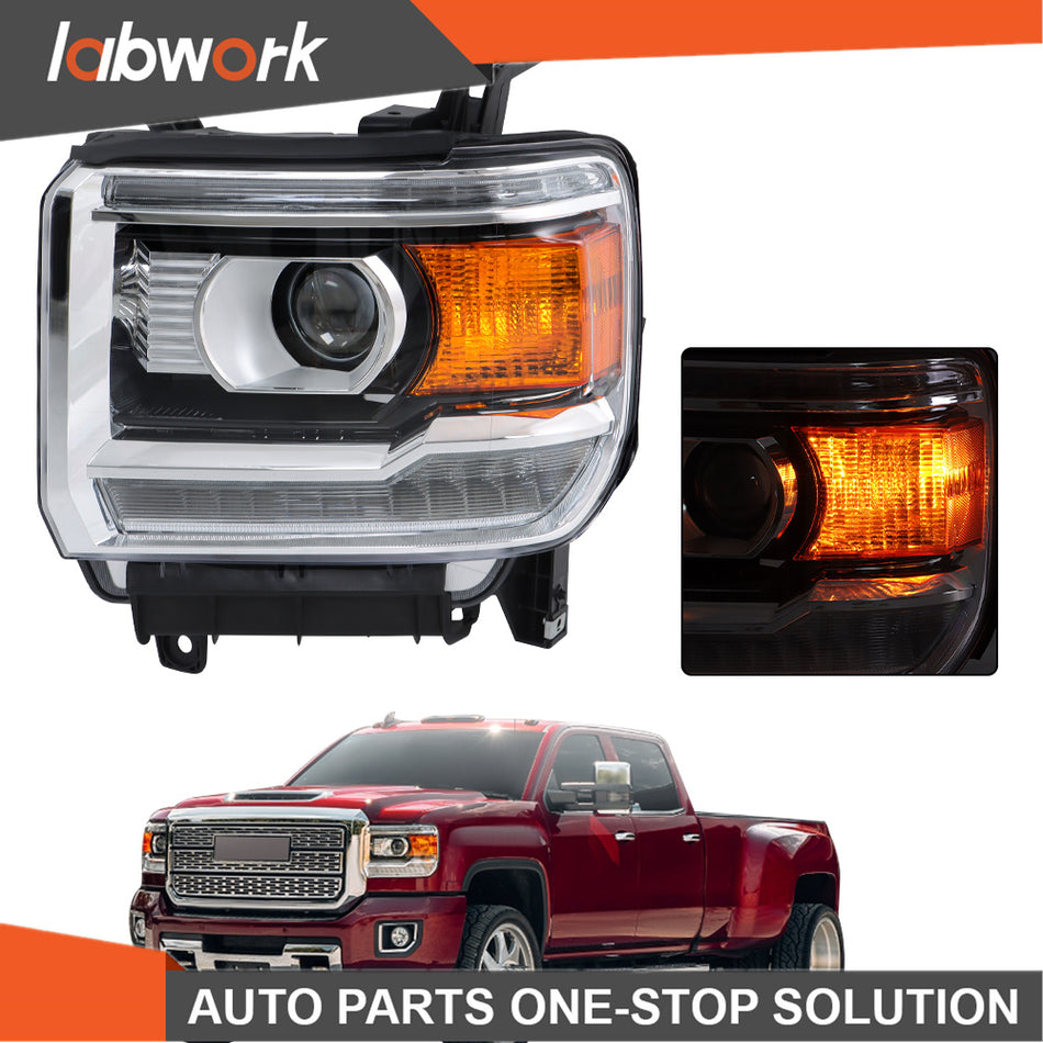 Labwork HID w/LED DRL Headlight For 2016-2019 GMC Sierra 2500HD/3500HD Driver