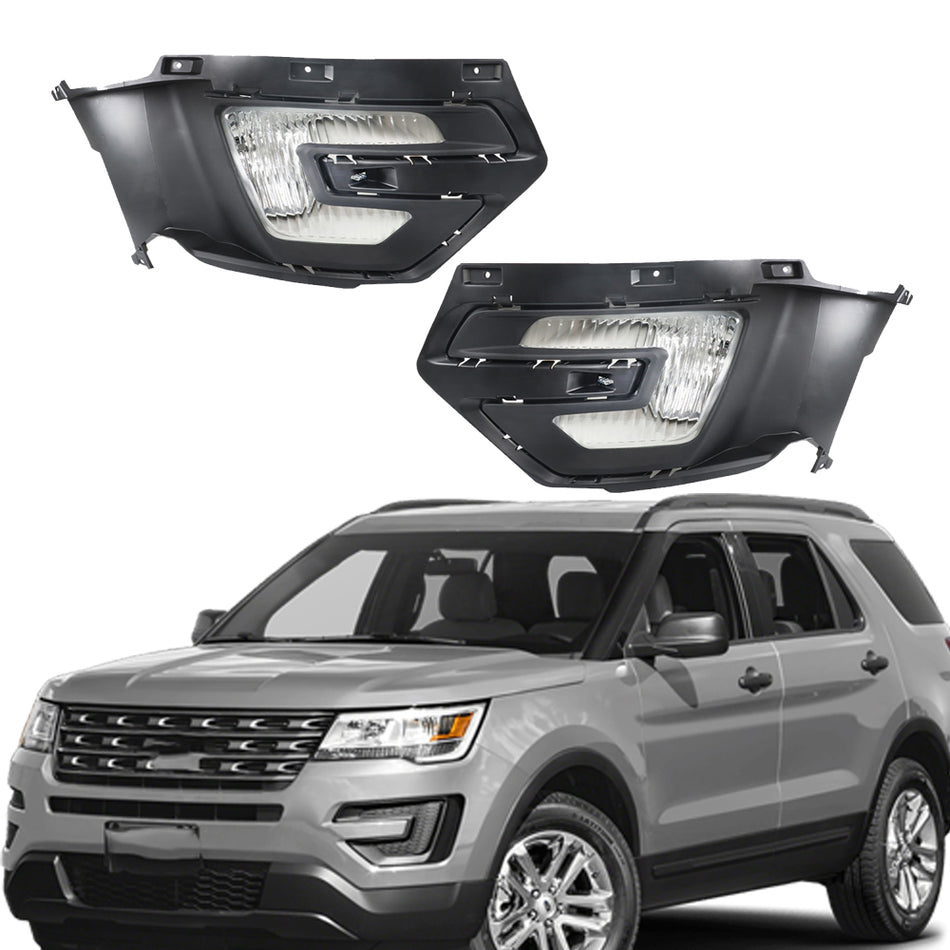 Labwork Left+Right Side Fog Lights For 2016-2017 Ford Explorer Halogen W/Bezel