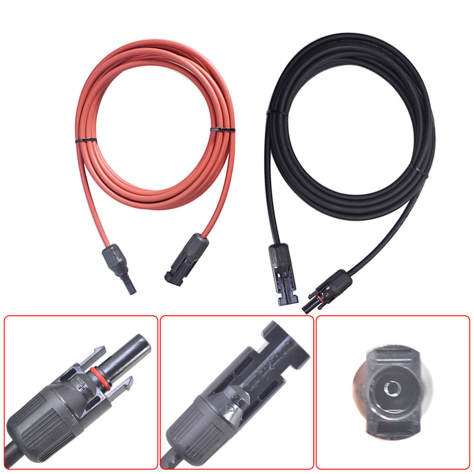 New Black and  Red Solar Panel Extension Cable Wire Connector 12AWG 1 Pair 10ft