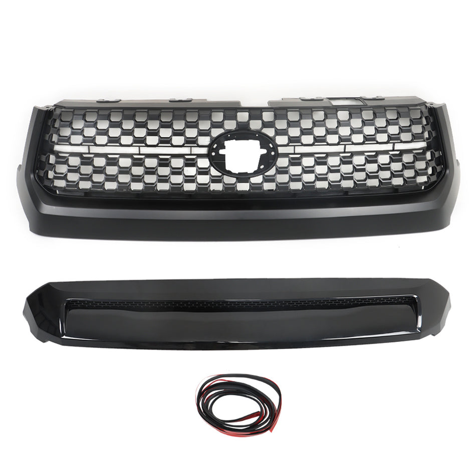 Labwork Front Grille+Hood Bulge Molding For 2014-2019 2020 Toyota Tundra Black