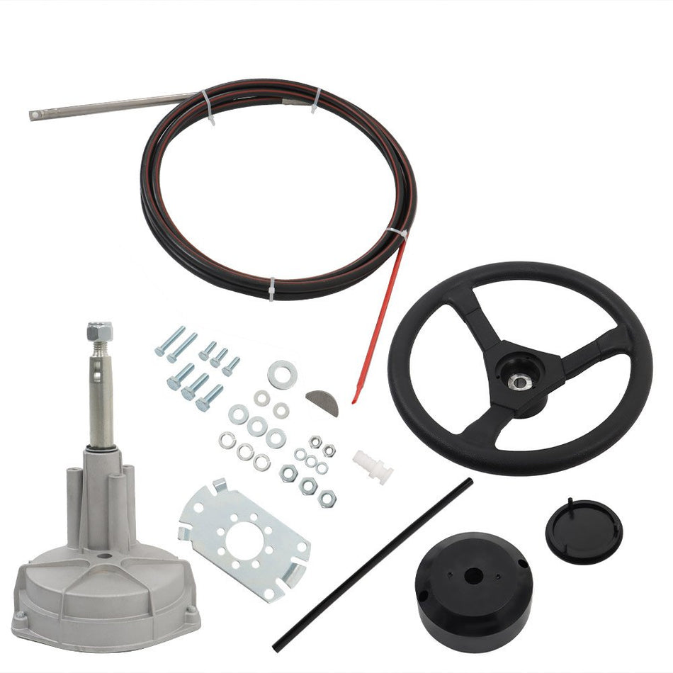 10-17 Feet Cable Boat Rotary Steering System Outboard Kit Marine With Wheel New