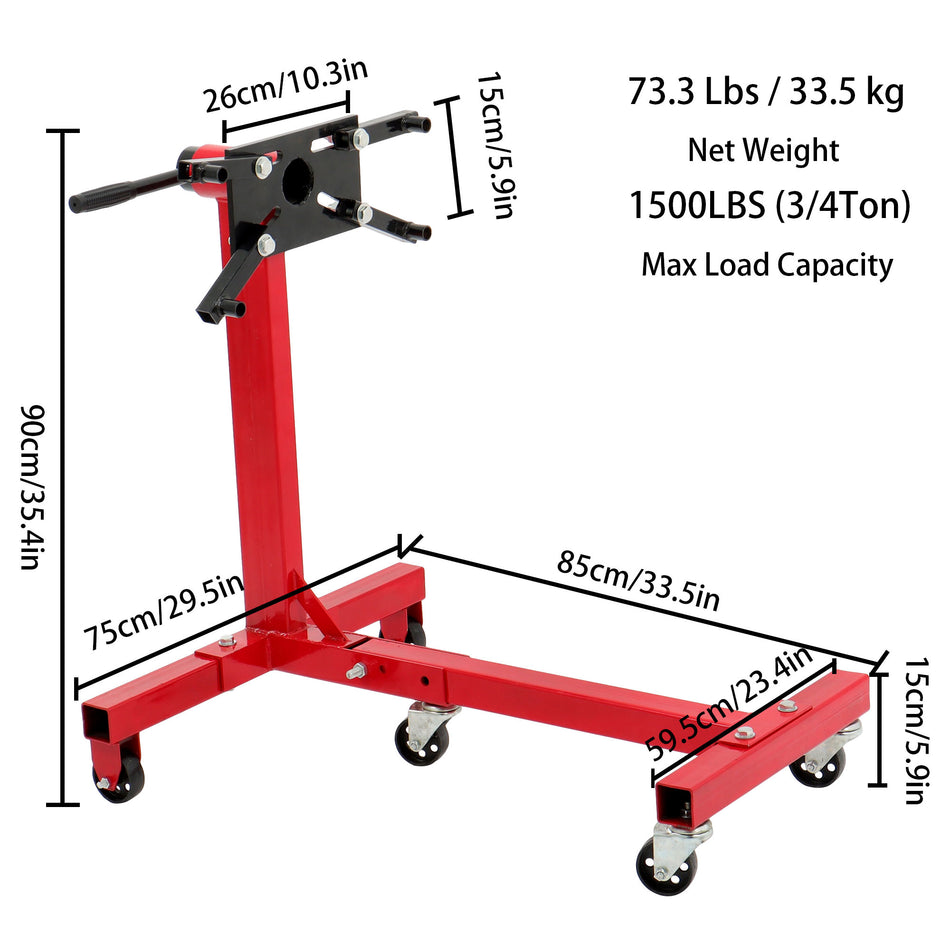 Labwork 1500Lbs Engine Stand Folding Motor Hoist Dolly Mover Auto Repair Jack