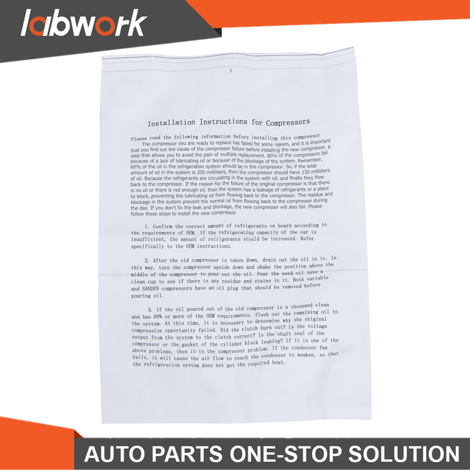 Labwork A/C Compressor With Clutch For Toyota Corolla & Matrix 2.4L 2009-2013