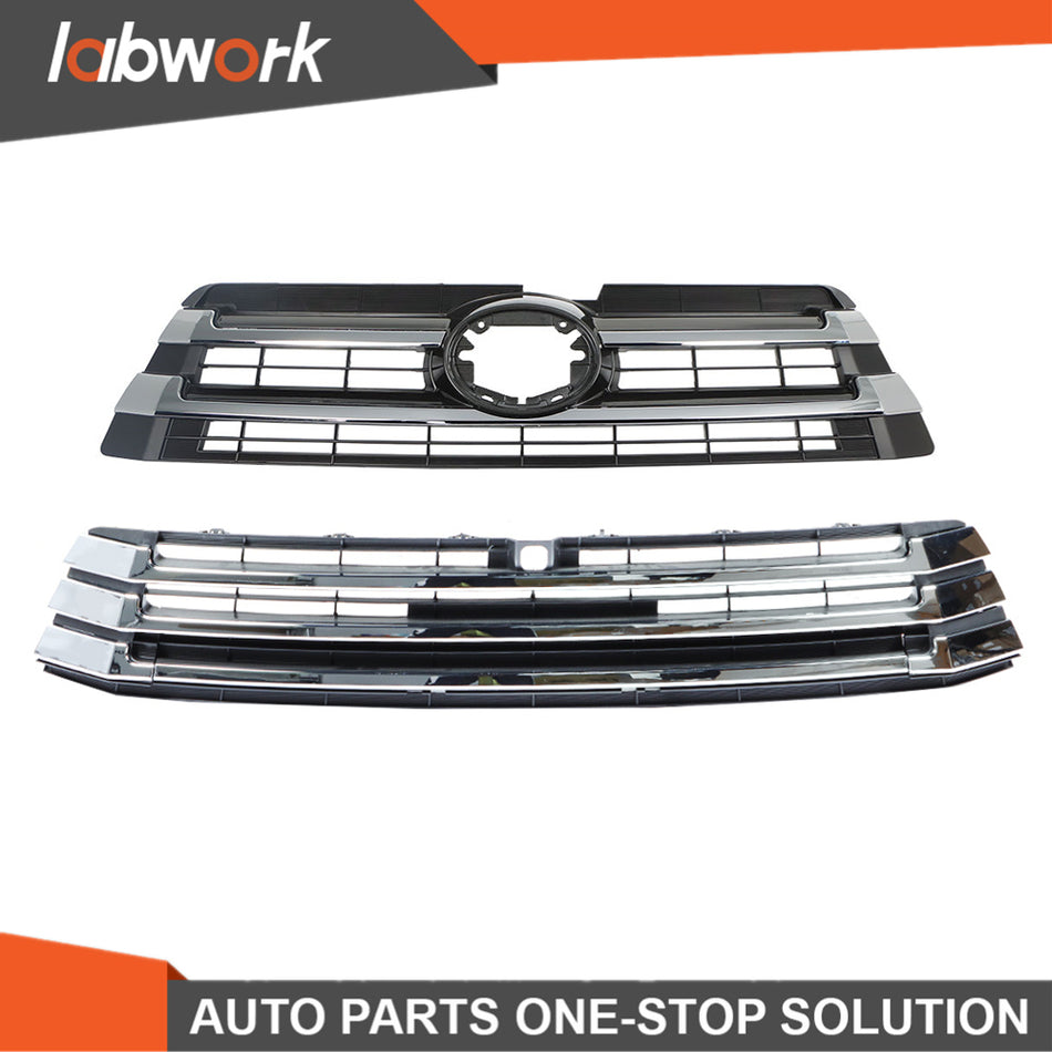 Labwork Front Upper Lower Grille For 2017-2019 Toyota Highlander Chrome