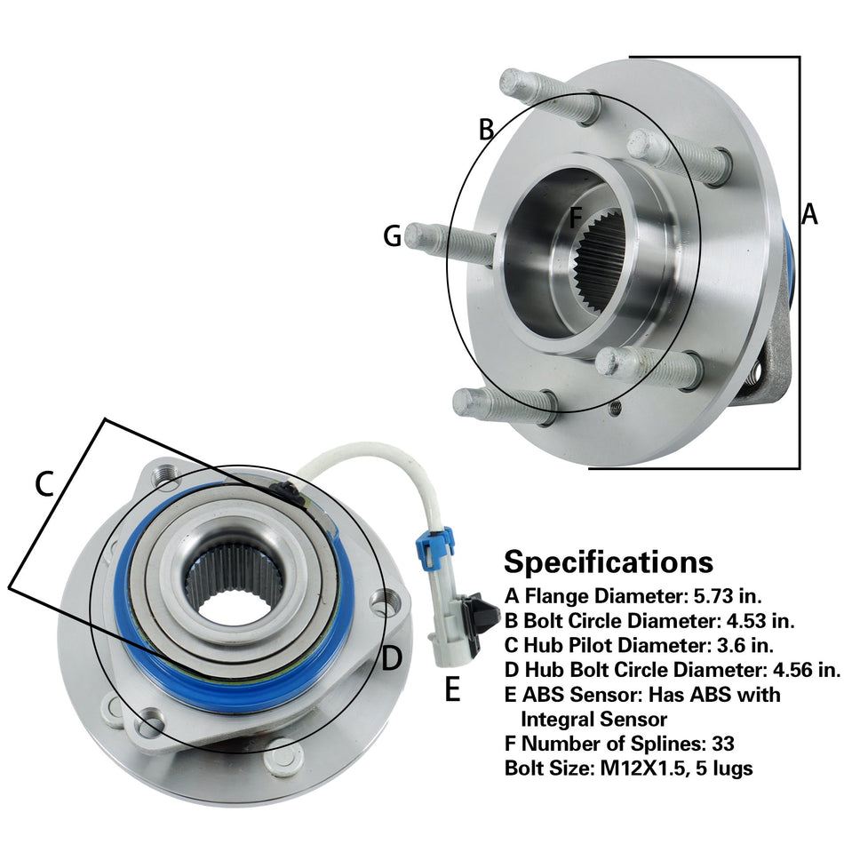 Labwork Front Wheel Hub & Bearing Assembly X2 For Chevrolet Impala Pontiac Aztek