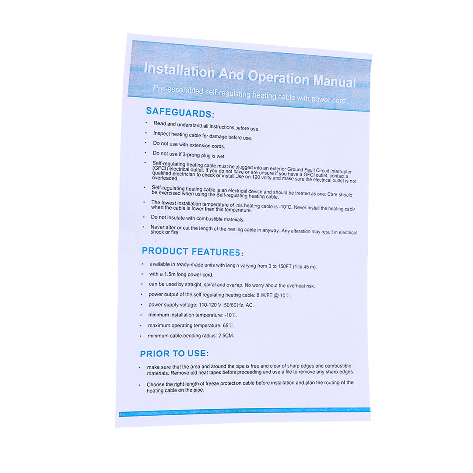 Heat Tape For Pipe Freeze Protection 30 Feet For Water Pipes Heating Cable 120V