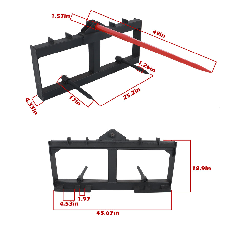 49" Tractor Hay Spear Sleeve Skid Steer Loader 3000lbs Heavy Duty Attach