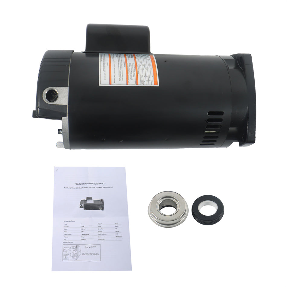 2HP Square Flange Pool Pump Motor w/ PS-1000 Seal Kit - Y56Y Frame 3450 RPM