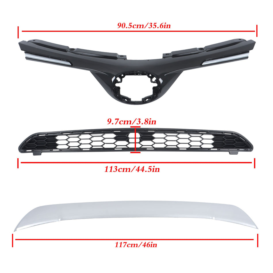 Labwork Lower Grille&Front Upper&Center+Trim+Fog Lights Kit For RAV4 SE 16-2018