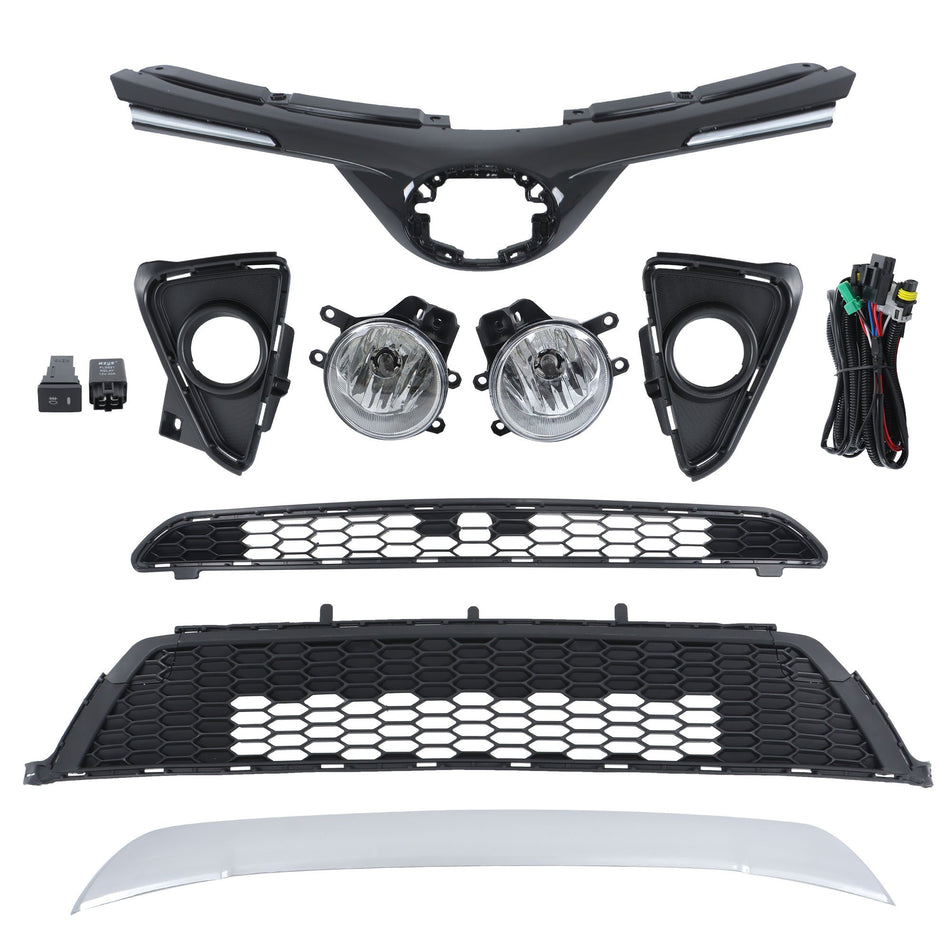 Labwork Lower Grille&Front Upper&Center+Trim+Fog Lights Kit For RAV4 SE 16-2018