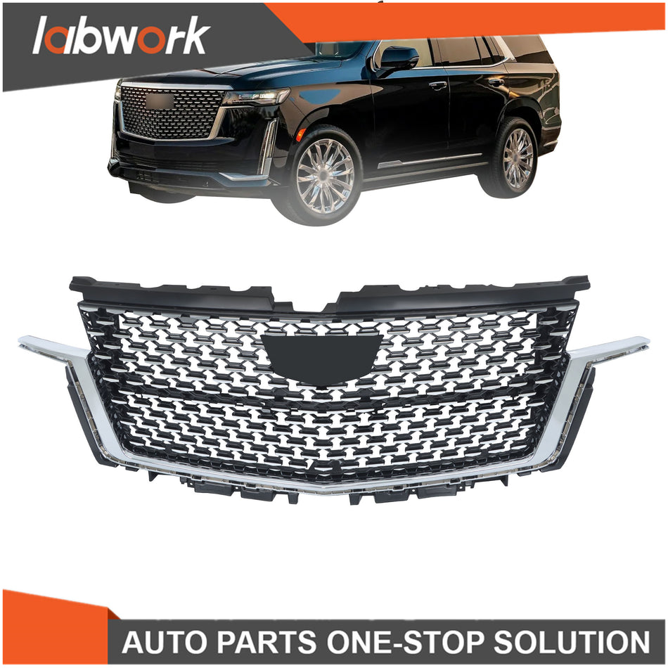 Labwork Front Bumper Grille For 2021-2023 Cadillac Escalade W/Chrome Trim Black