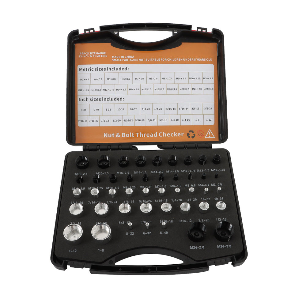 21 Metric & 23 Inch Sizes Identifier Gauge Box Nut and Bolt Thread Checker