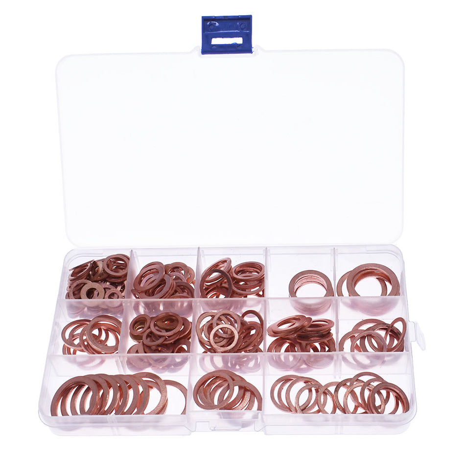 280 Pack 12 Sizes Assorted Solid Copper Crush Washers Seal Flat Ring With Case