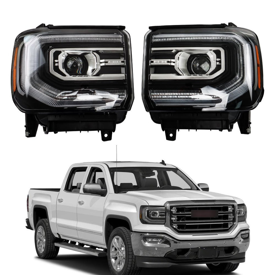 Labwork Right&Left Headlights Fit For GMC Sierra 1500 2016-2018 Black Full LED