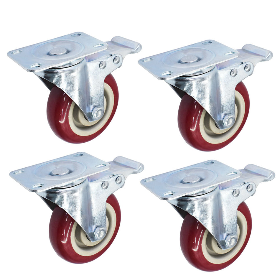 Heavy Duty Caster Wheels 4" Swivel All Brake Casters Non Skid No Mark 4 Pack