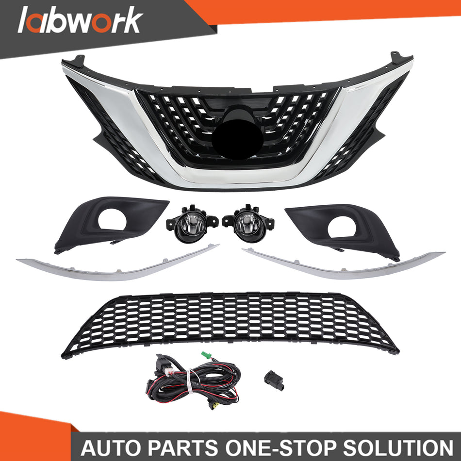 Labwork Front Grille Trim Molding&Foglights Set 8pcs For Nissan Murano 2015-2018