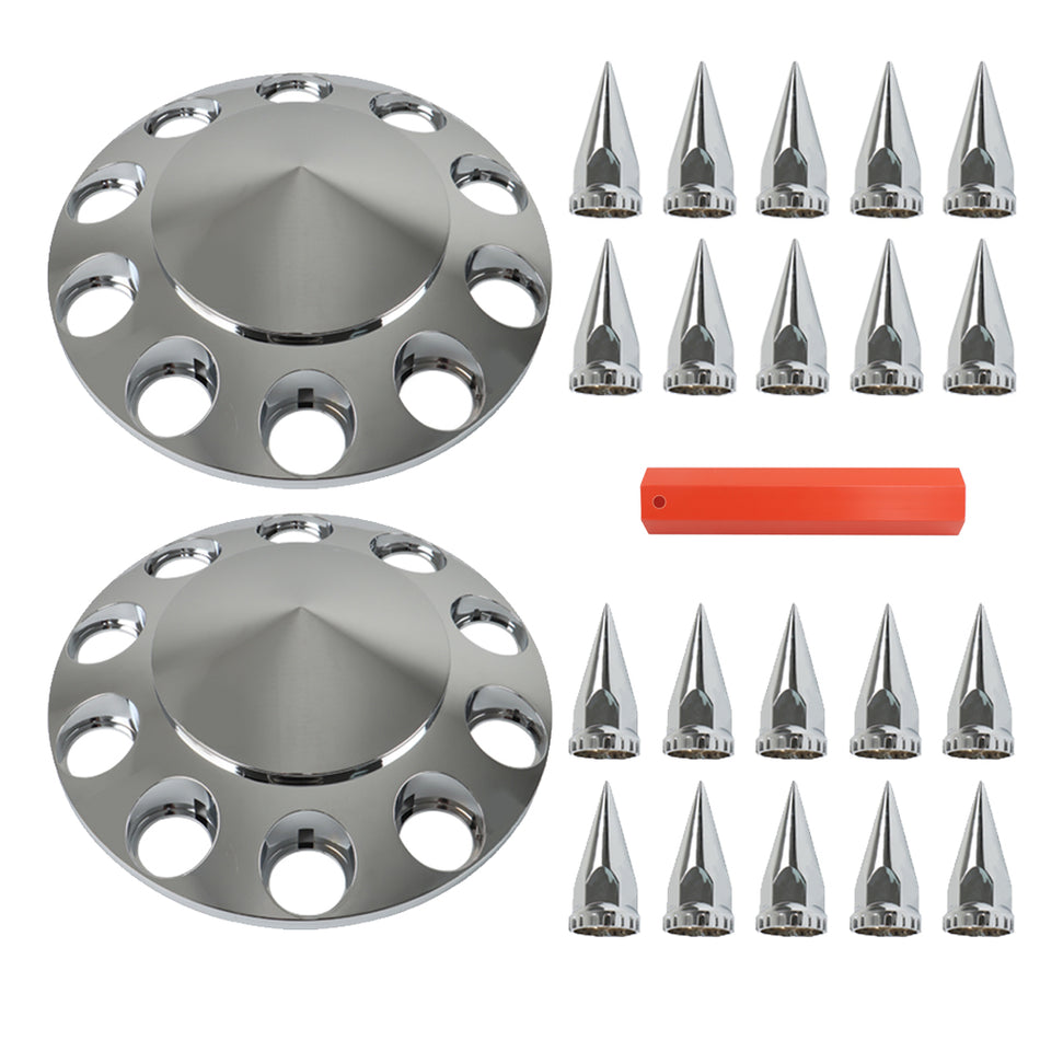 33mm Nut Covers Spiked Front Hub Cover Set Chrome Semi Truck Wheel Cover