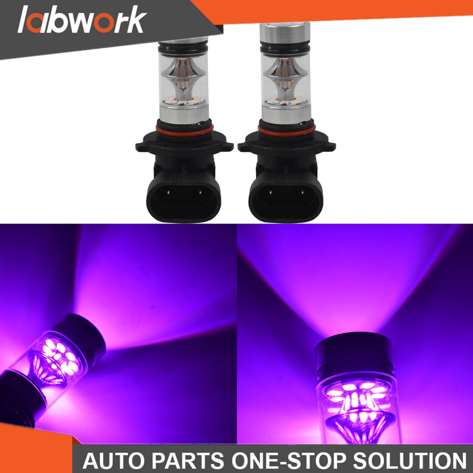 Labwork LED Fog/Head Light Bulbs Kit 2x 9005 H10 9145 14000K 100W 1800LM Purple