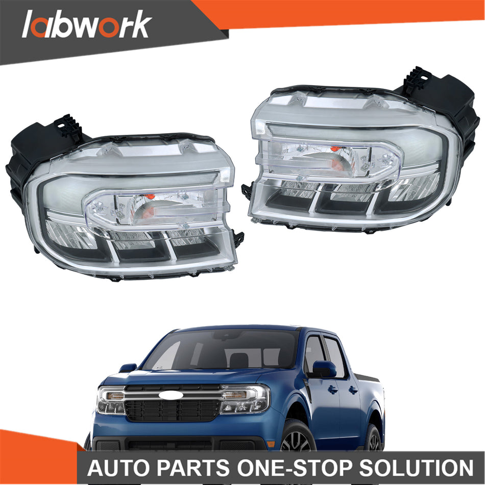 Labwork LED Headlight Chrome W/LED DRL For 22-24 Ford Maverick Lariat Left+Right