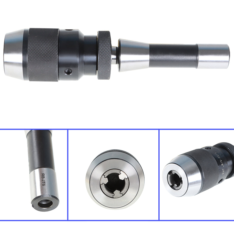 New Heavy Duty Drill Chuck 1/32"- 5/8" Keyless Self Tighten W/R8 Shank Adapter