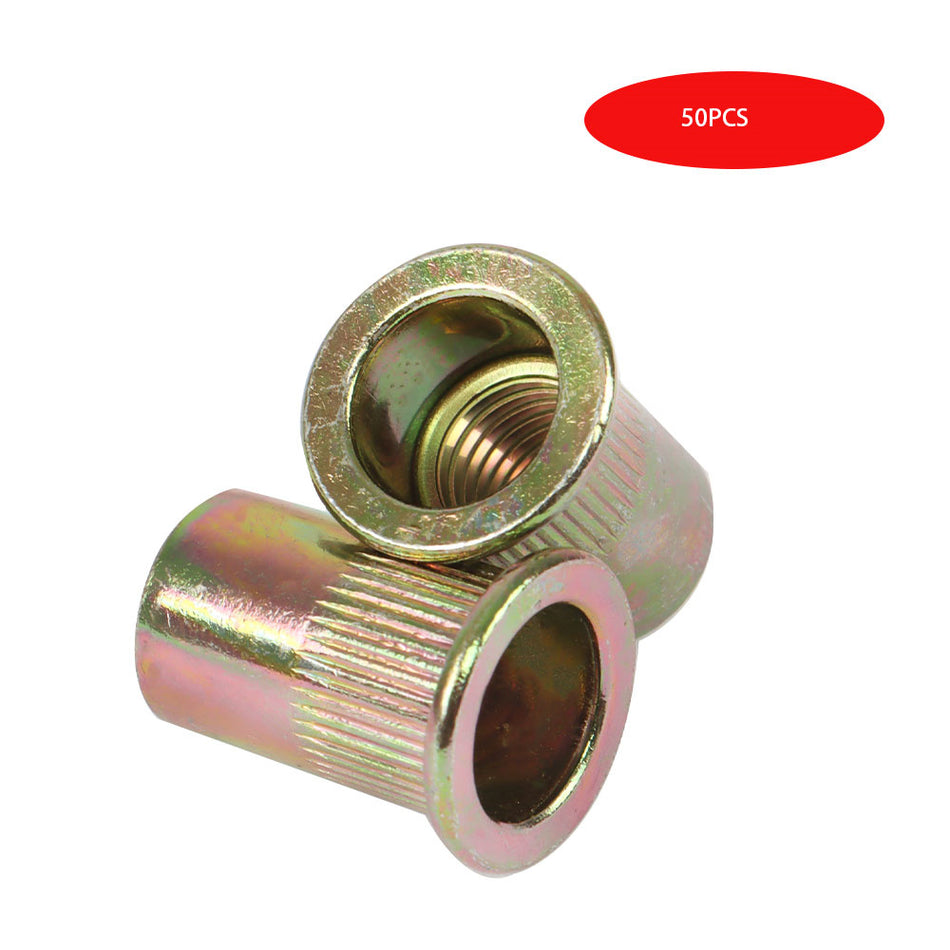 50 Pack M10 Insert Nutsert Zinc Plated Flat Head Rivet Nut Rivnut