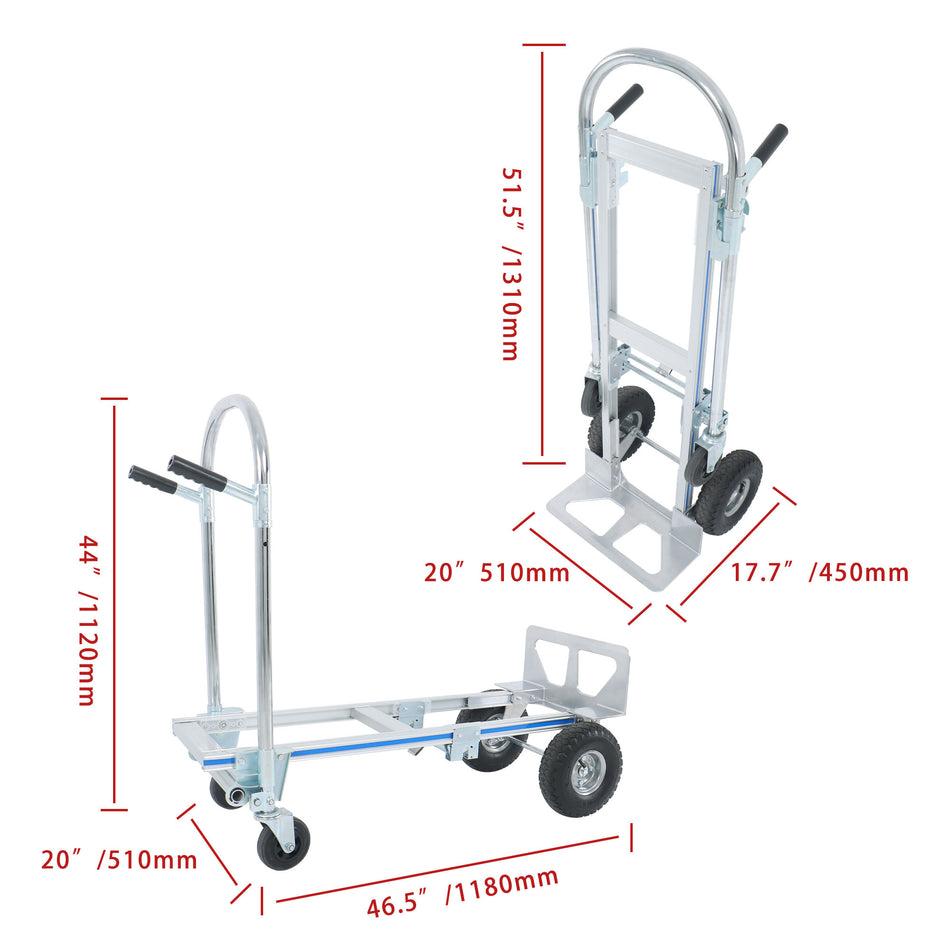 2-In-1 Heavy Duty Aluminum Hand Truck 1000LBS Convertible Folding Dolly Cart