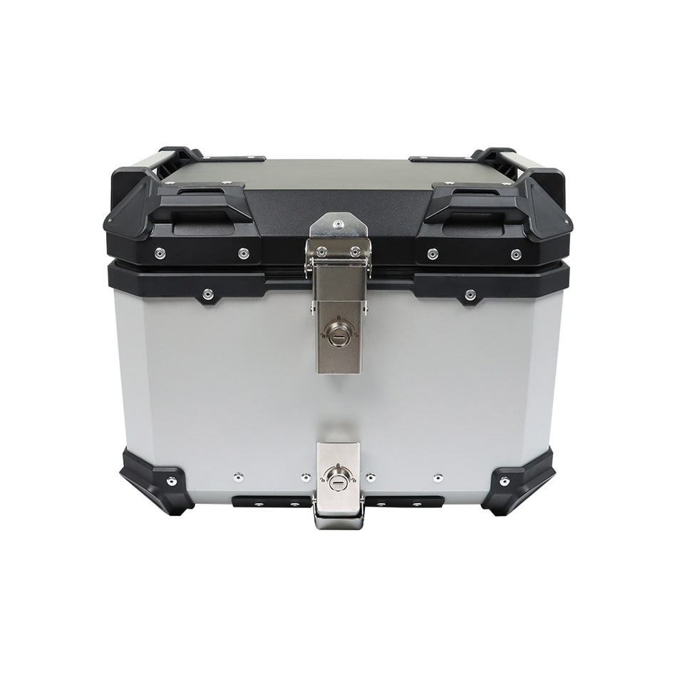 45L Aluminum Motorcycle Top Case Lock Trunk Luggage Tour Tail Box Storage Silver