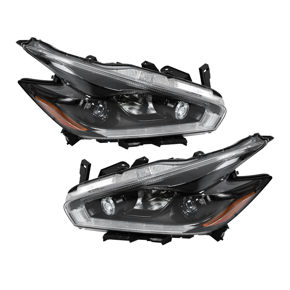 Labwork Left&Right Headlights For 2018 Nissan Murano Black Housing w/ LED DRL