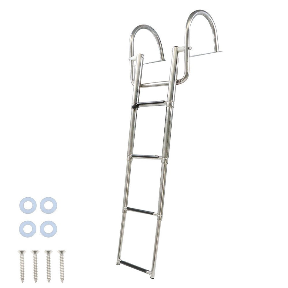 4 Steps Stainless Steel Pontoon Boat Ladder Folding Telescoping Rear Entry