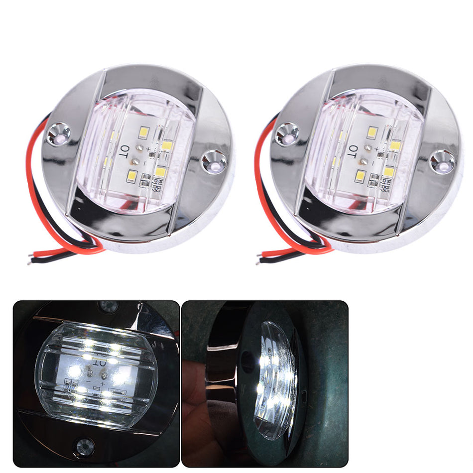 2X White Round Marine Boat LED Stern Lights Cabin Deck Courtesy Light Waterproof