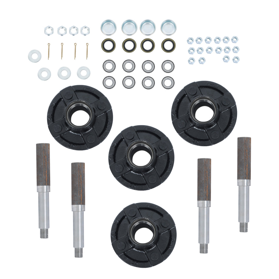 Labwork 1" Round BT8 Spindle W/Trailer Bearing 4 Sets 4 on 4"Trailer Hub Kit