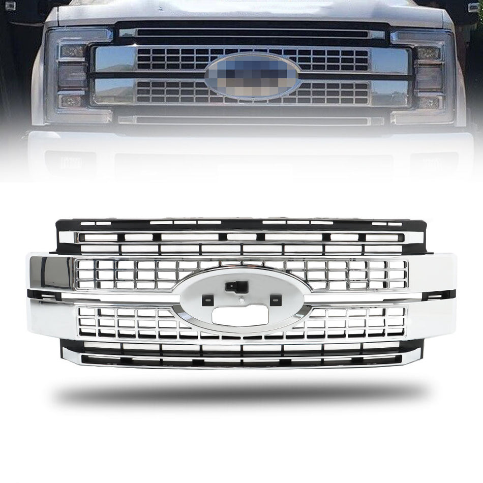 Labwork Front Grille For 2017-19 Ford Super Duty F-250 F-350 F-450 Chrome&Black
