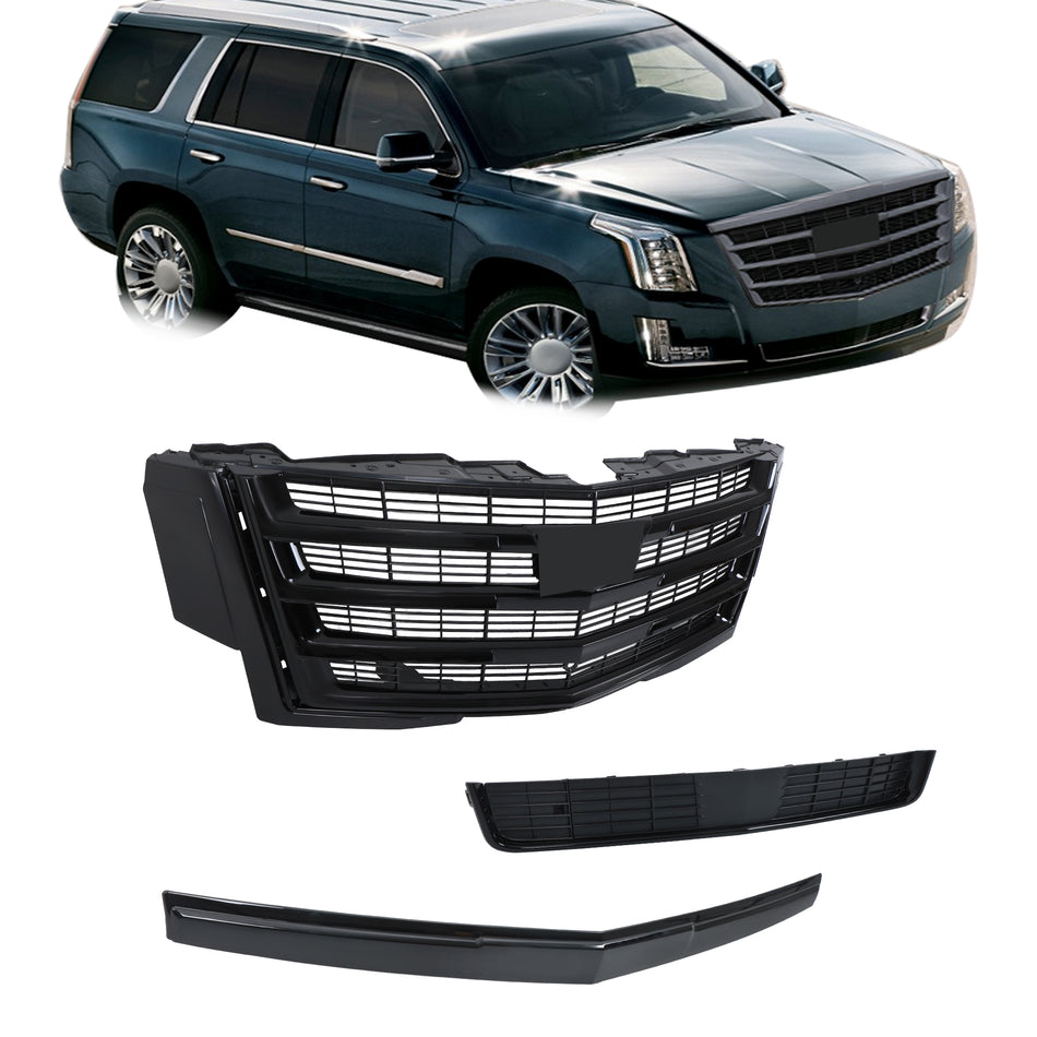 Labwork Front Bumper Grille+Hood Molding+Lower Face Bar Kit For 2015-20 Escalade