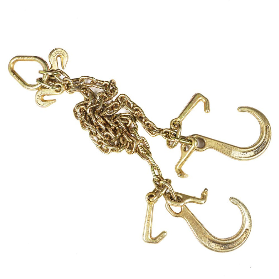 2× G70 V-Chain Bridle w/8" Medium J Hooks,T- Hook&J-Hook w/Grab Hooks 5/16''x3'