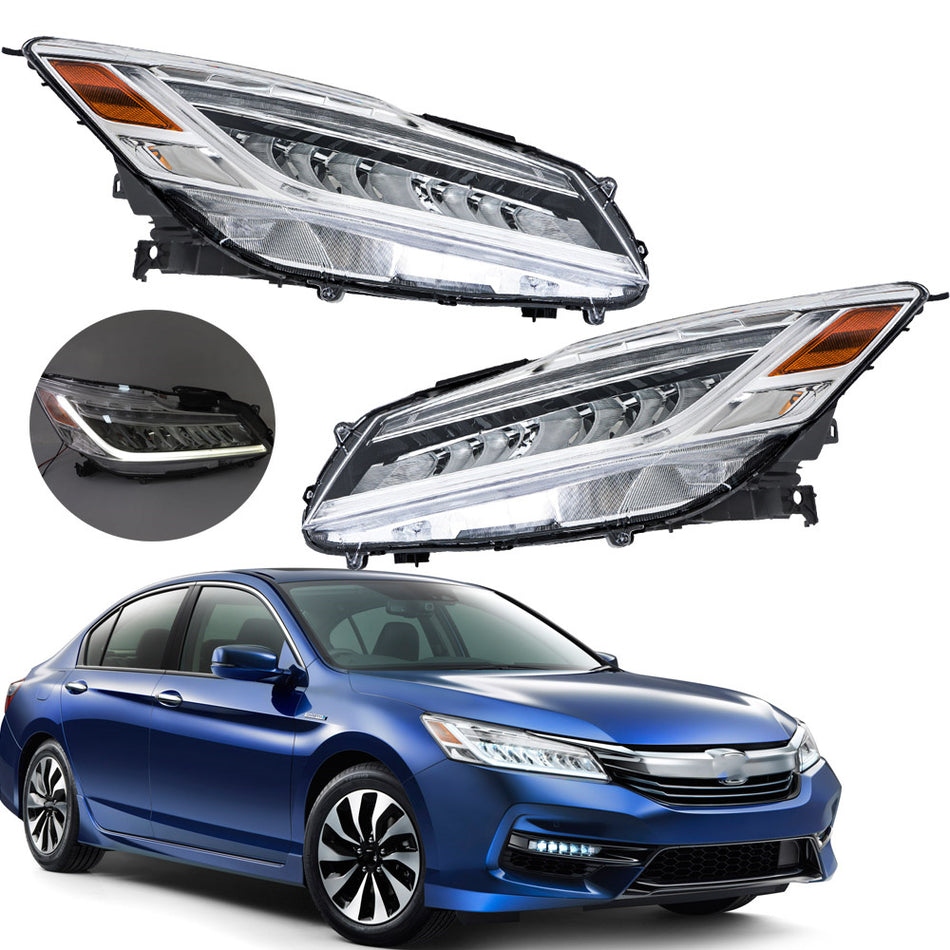 Labwork Right+Left Full LED Headlights Chrome For 2016-2017 Honda Accord Sedan