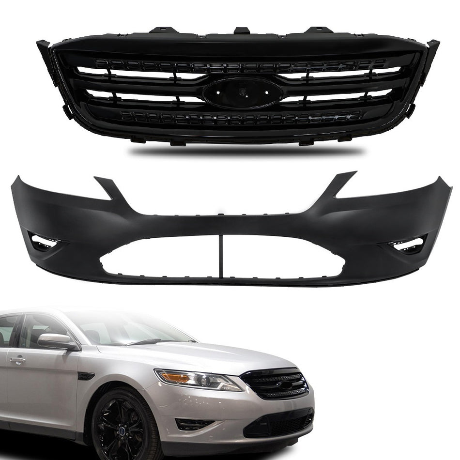 Labwork Front Bumper Cover+Front Bumper Grille Black For 2010-2012 Ford Taurus