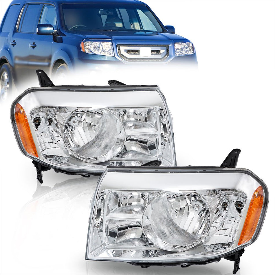Labwork Left+Right Halogen Headlights Assembly For Honda Pilot 2009-2011 Chrome