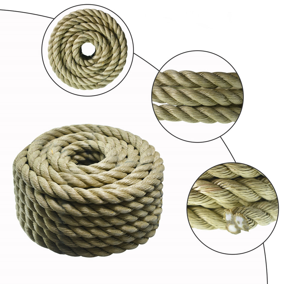 3 Stranded Twisted Rope 50/100FT PP Manila Rope Arborist Bull Rope Climbing Rope