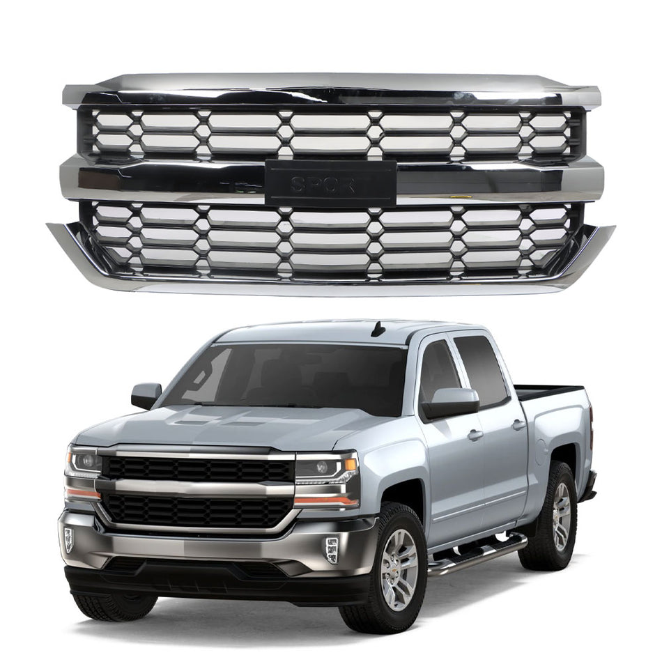 Labwork Front Upper Grille For 2016-2019 Chevy Silverado 1500 Chrome 84602489