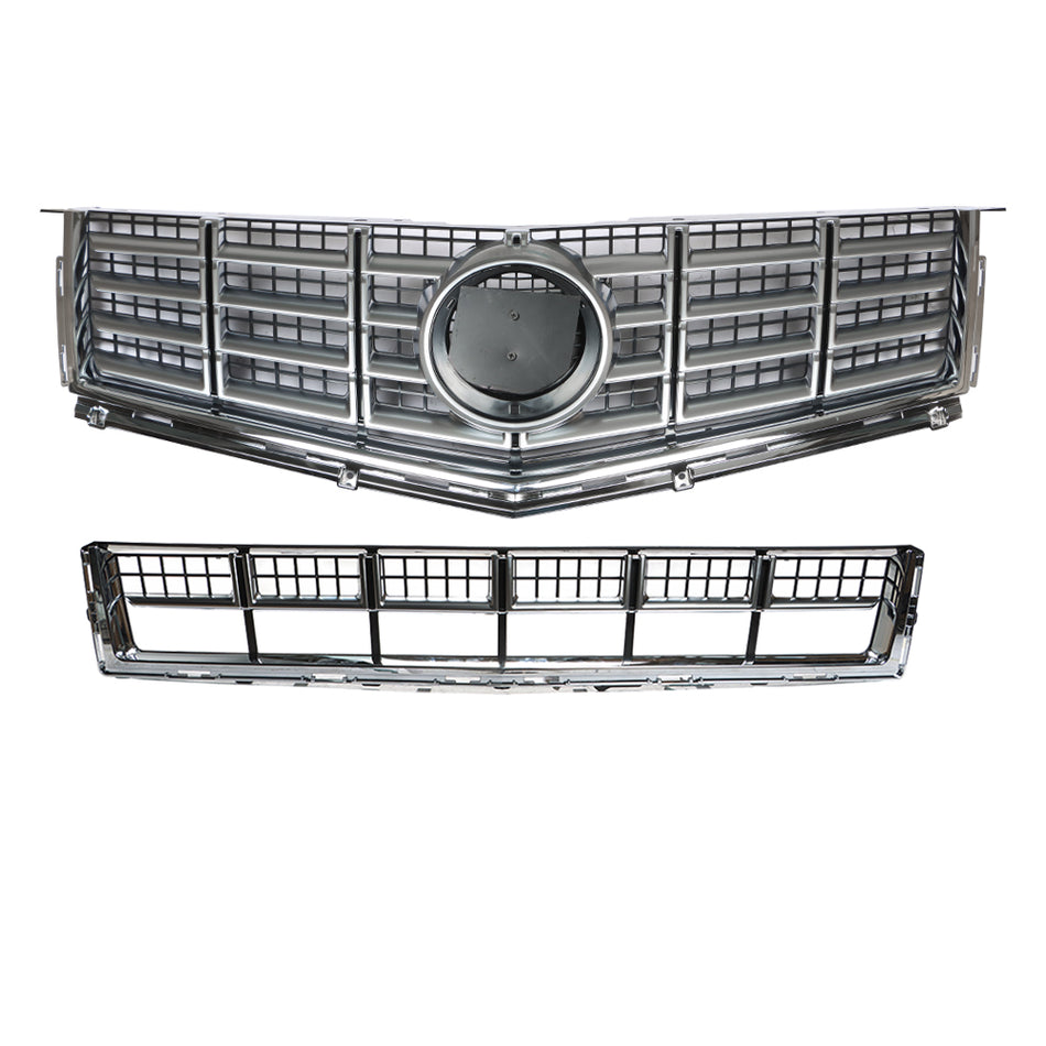 Labwork Front Bumper Upper+Lower Grille Chrome Set For 2013-2016 Cadillac SRX