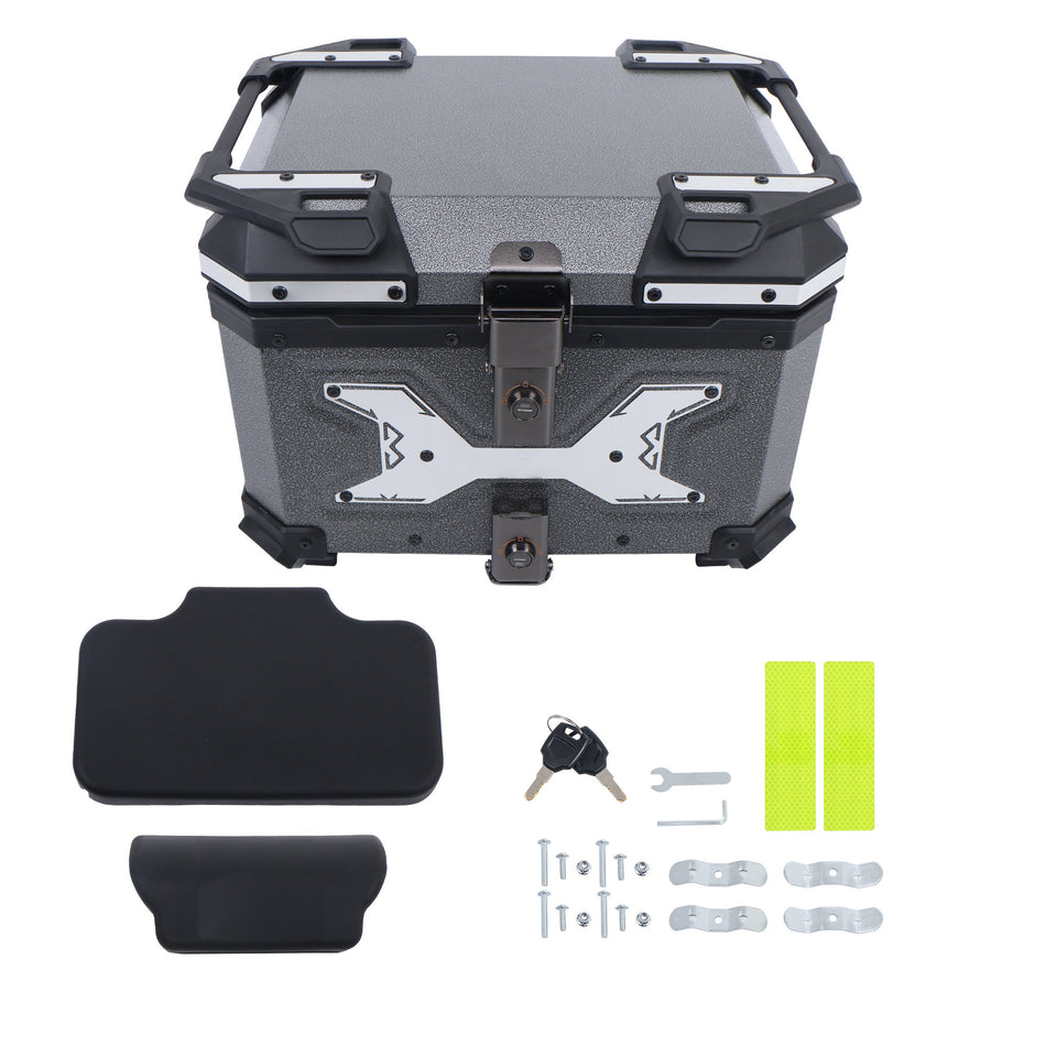 45L Motorcycle Rear Top Case Trunk with Safety Lock Gray Aluminum Alloy