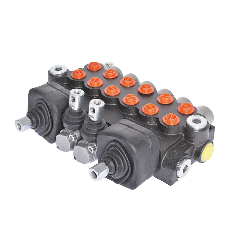 6 Spool 21 GPM Hydraulic Backhoe Directional Control Valve W/Joysticks SAE Ports