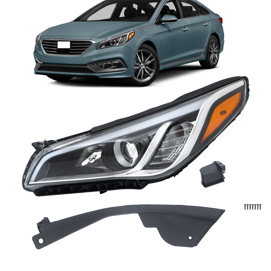 Labwork Left Side Headlights Assembly For 2015-2017 Hyundai Sonata Chrome Clear