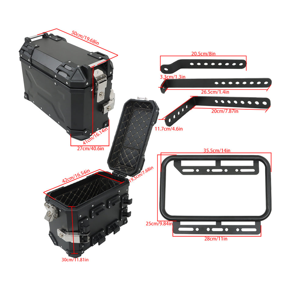 36L Aluminum Side Case Hard Saddlebags Motorcycle Tour Trunk & Mounting Bracket