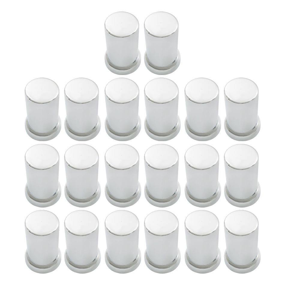 Chrome Semi Truck Lug Nut Covers 33mm Push-On Tube Top Plastic 3 3/8" Set of 20