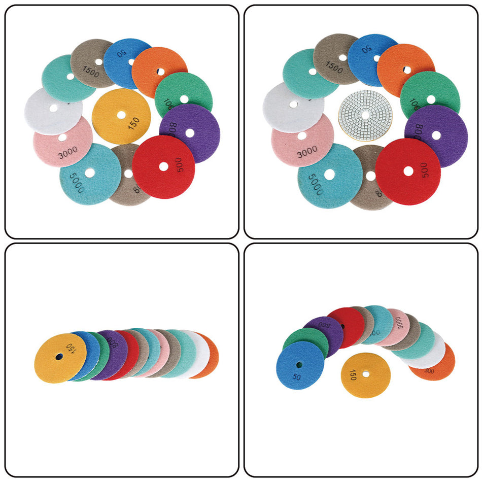 For Drill 4" Diamond Polishing Pads Kit With 2 Pcs 5/8"-11" Backer Pads 14 Pack