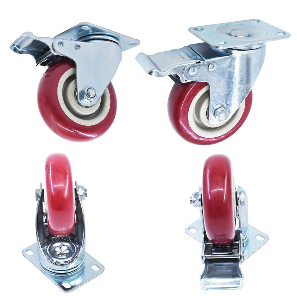 Heavy Duty Caster Wheels 4" Swivel All Brake Casters Non Skid No Mark 4 Pack