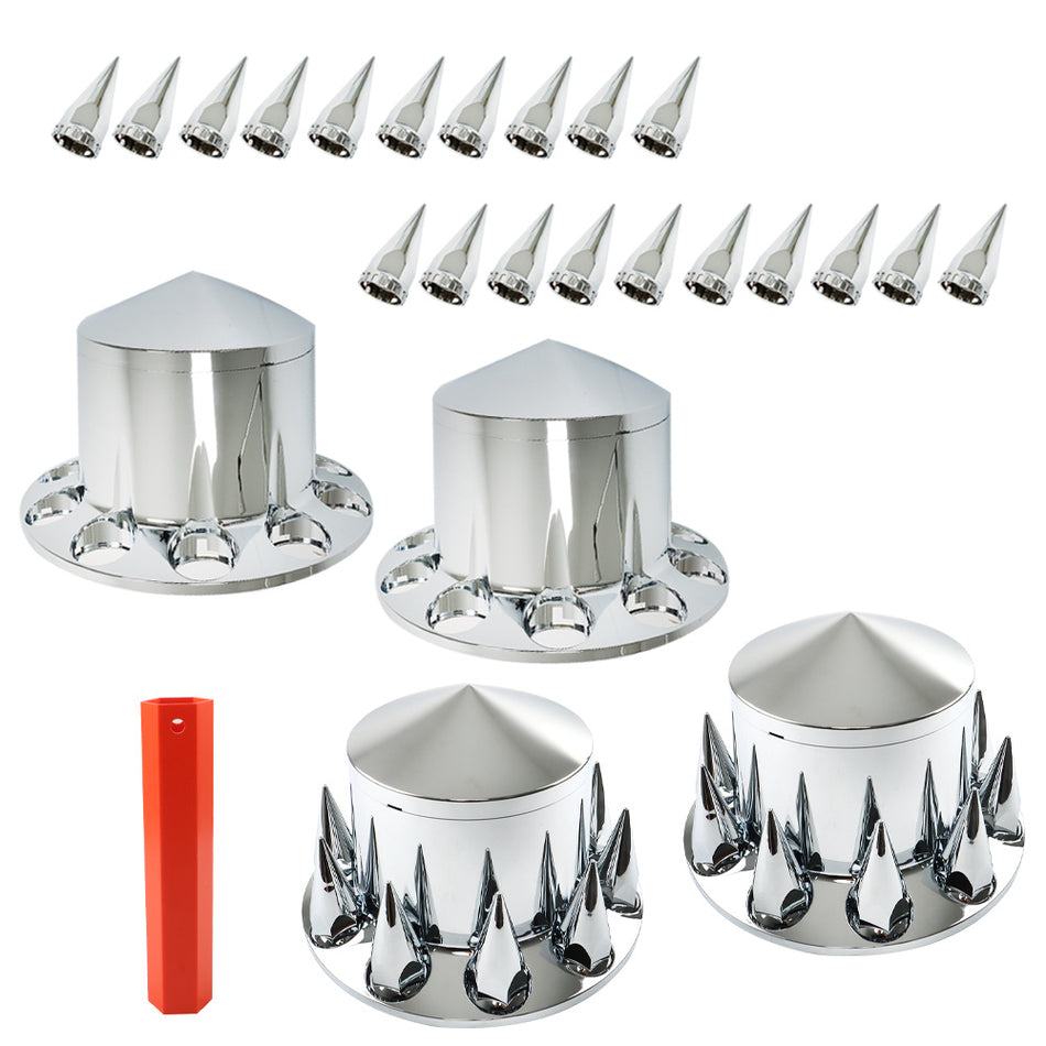 Rear Axle Wheel Cover 33mm ABS pike Screw-on Lug Nut Cover Semi Truck Chrome