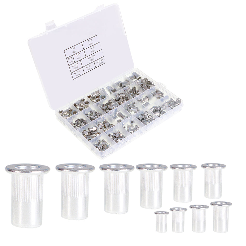300 Pieces Aluminum Rivet Nut Rivnut Nutsert Kit 150Pcs Metric + 150Pcs SAE New