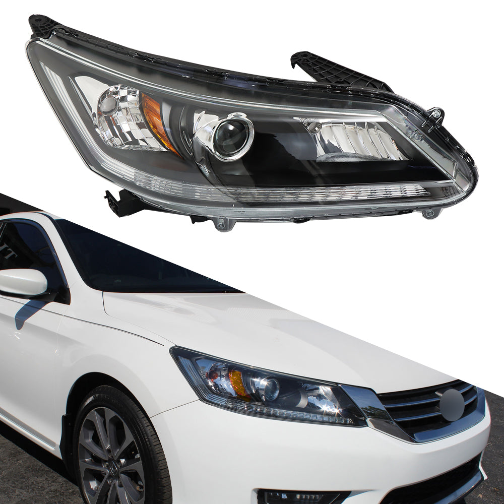 Halogen Headlamps For 2013-2015 Honda Accord Sedan Black Headlights Passenger RH